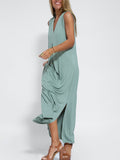 xakxx Women Casual Solid Color Sleeveless Maxi Dress