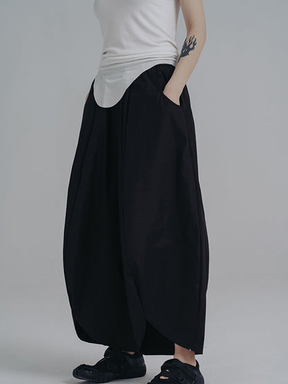 xakxx Simple Loose Elasticity Waist Wide Leg Solid Color Pants