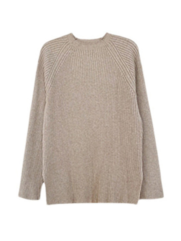 xakxx Urban Loose Solid Round-Neck Split-Side Sweater& Wide Leg Pants Suits
