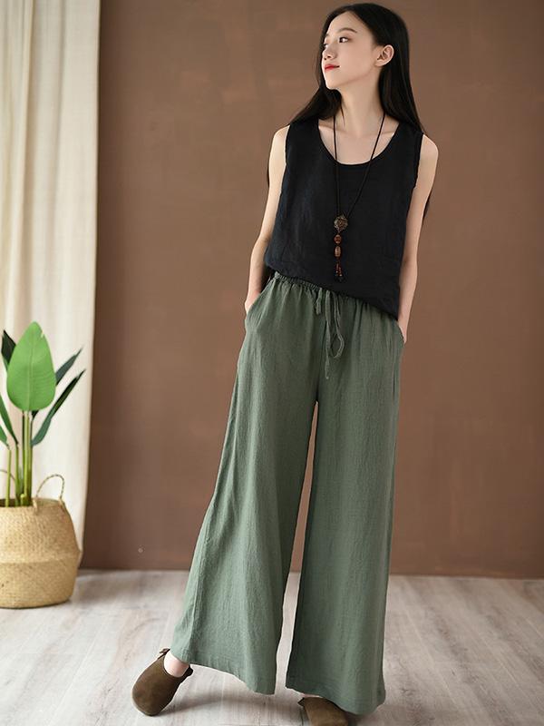 xakxx Vintage Linen Wide Leg Ramie Pants