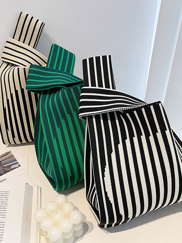 xakxx Contrast Color Striped Woven Bags Woven Handbag