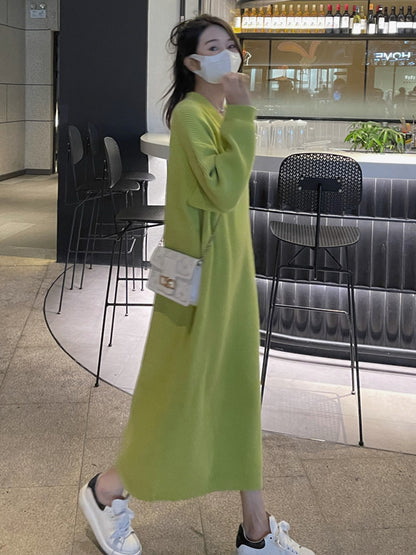 xakxx Urban Loose Long Sleeves Solid Color V-Neck Sweater Dresses