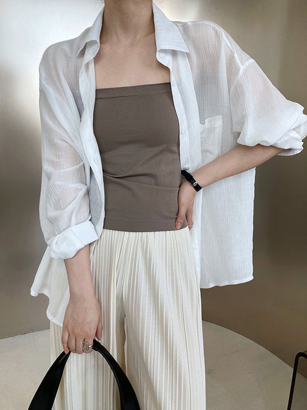 xakxx Simple Casual Solid Color Spaghetti-Neck Vest Top