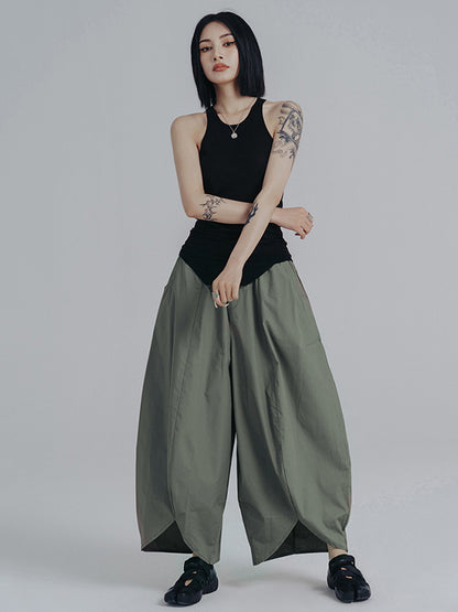 xakxx Simple Loose Elasticity Waist Wide Leg Solid Color Pants