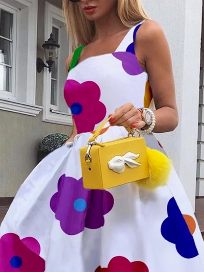 xakxx Sleeveless Floral Printed Square-Neck Midi Dresses