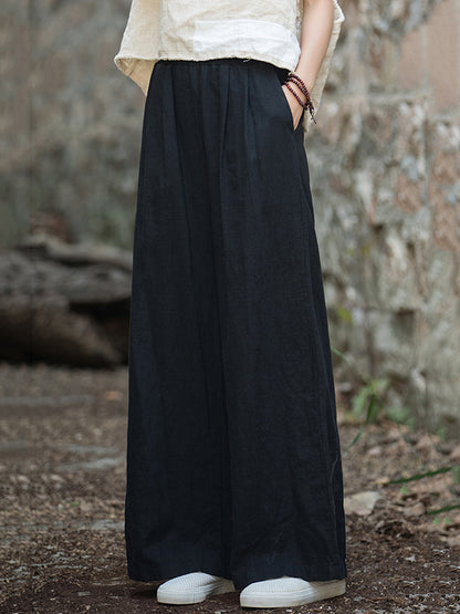xakxx Wide Leg Elasticity Solid Color Pants Trousers