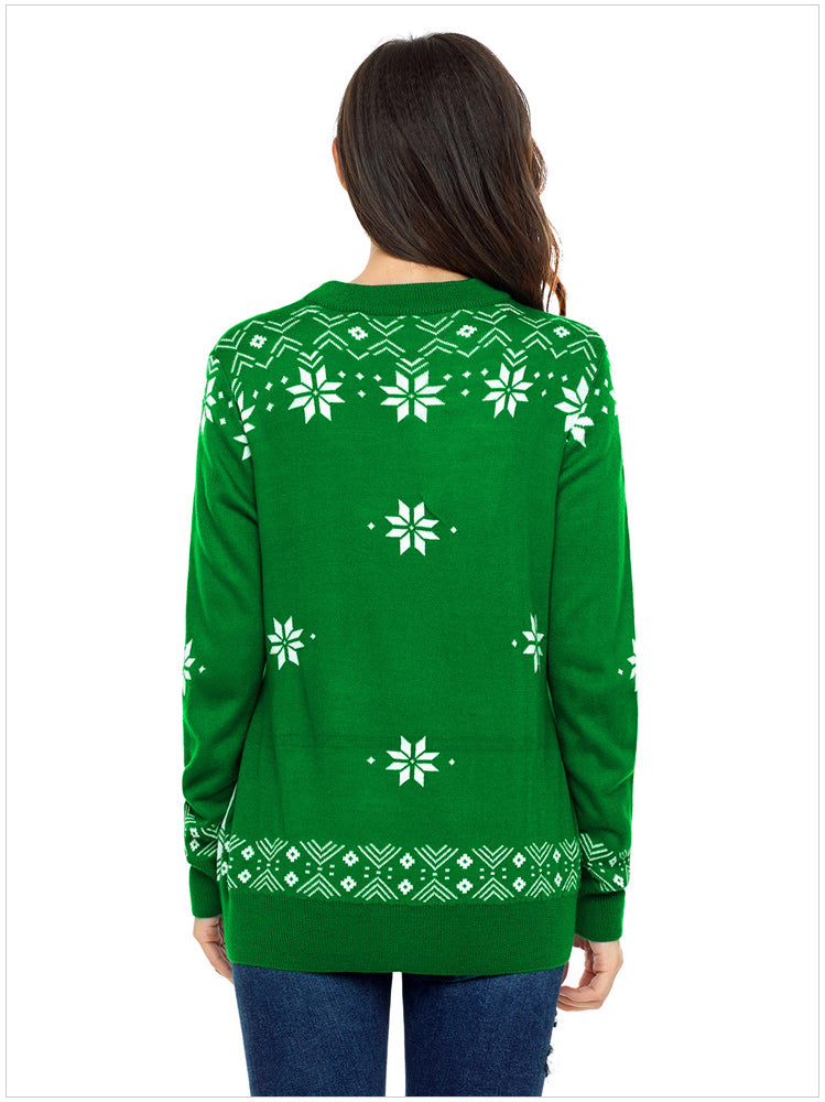 xakxx Cute Christmas Elk Sequins Glasses Gray Knitting Sweater