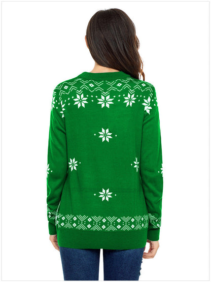 xakxx Cute Christmas Elk Sequins Glasses Gray Knitting Sweater