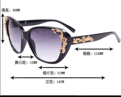 xakxx Women's Vintage Gold-tone Roses Carving Oversize Black Frame Sunglasses