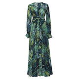 Xakxx V-Neck Leaf Print Maxi Dress