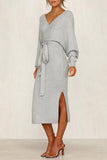 Xakxx V Neck Backless Sweater Dress(5 Colors)