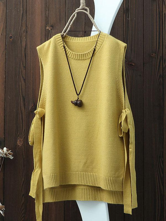 xakxx Vintage Split-side Bandage Knitting Vest