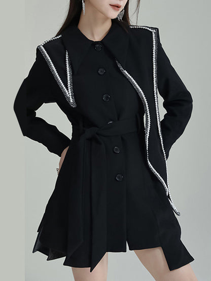 xakxx A-Line High Waisted Asymmetric Buttoned Lapel Mini Dresses