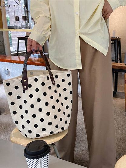 xakxx Vintage Canvas Polka-Dot Printed Makeup Tote Bag Bucket Bag