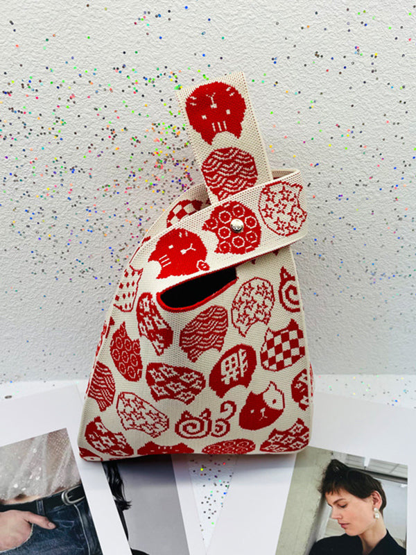 xakxx Cartoon Printed Cute Bags Woven Handbag