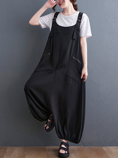 xakxx Loose Oversize Solid Color Zipper Jumpsuits Bottoms
