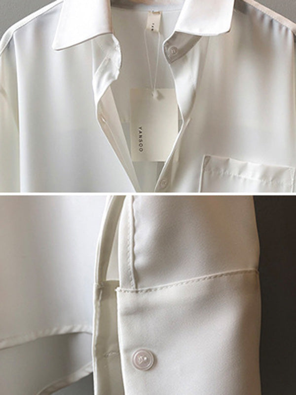 xakxx Urban Solid Color Lapel Long Sleeves Blouse