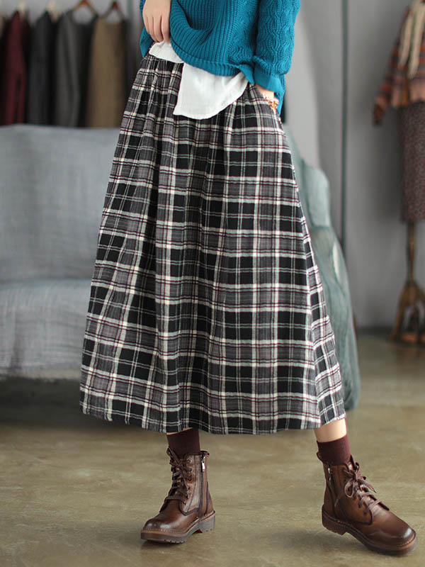 xakxx Artistic Retro Plaid A-Line Skirt