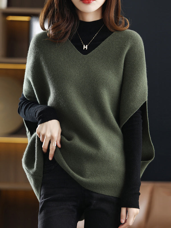 xakxx Casual Sleeveless Loose Solid Color V-Neck Vest Top