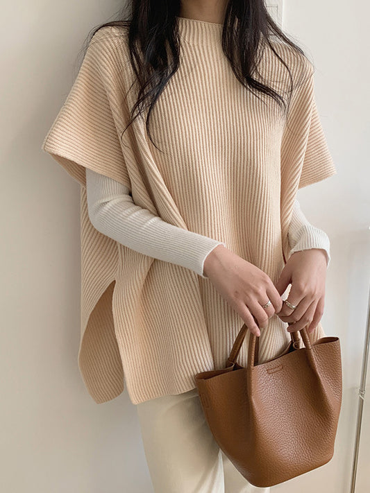 xakxx Casual Loose Short Sleeves Solid Color Round-Neck Sweater Tops Vest Top