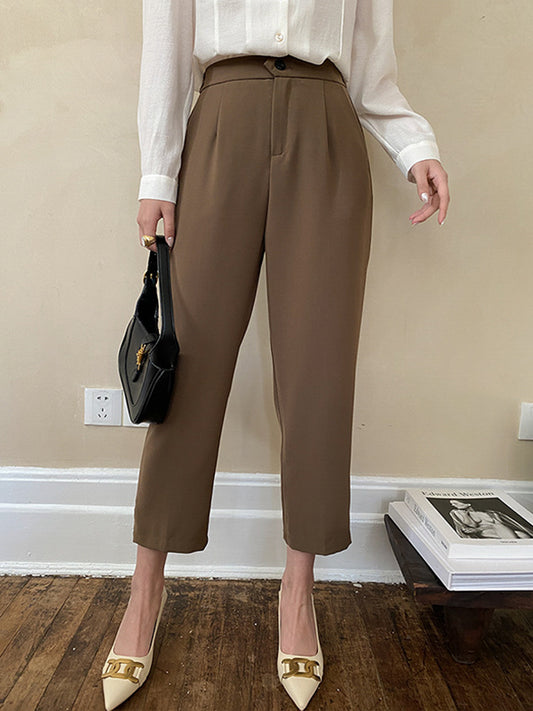 xakxx Simple Column Solid Color Casual Ninth Pants Bottoms
