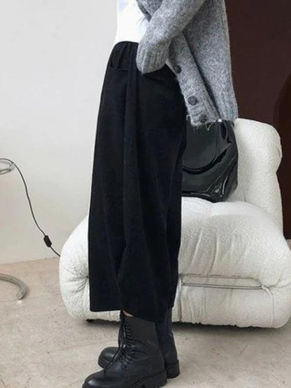 xakxx Harem Pants Wide Leg Elasticity Solid Color Split-Joint Pants Trousers
