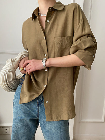 xakxx Solid Color Lapel Blouses&Shirts Tops