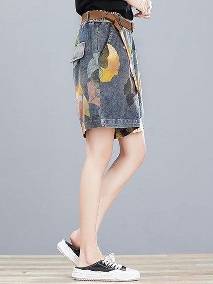 xakxx Original Floral Wide Leg Denim Shorts Bottoms