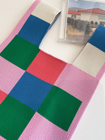 xakxx Casual Checkerboard Contrast Color Color-Block Bags Accessories Handbags