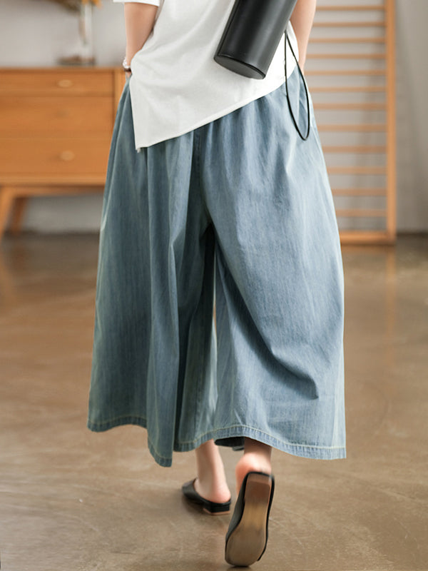xakxx Artistic Retro Loose Wide Legs Elasticity Jean Pants