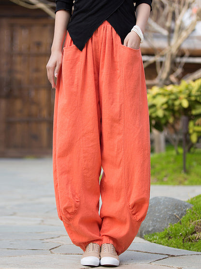 xakxx 7 Colors Casual Wide Leg High Waisted Solid Color Linen Pants