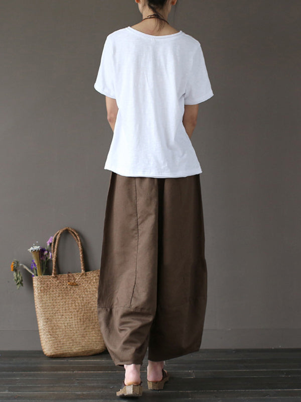 xakxx Simple 4 Colors Loose Linen Wide Leg Pants