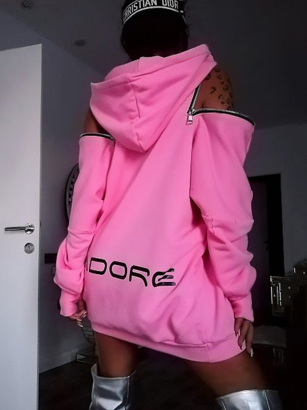 xakxx Stylish Off-The-Shoulder Letter Print Loose Hoodies&Sweatshirts Tops