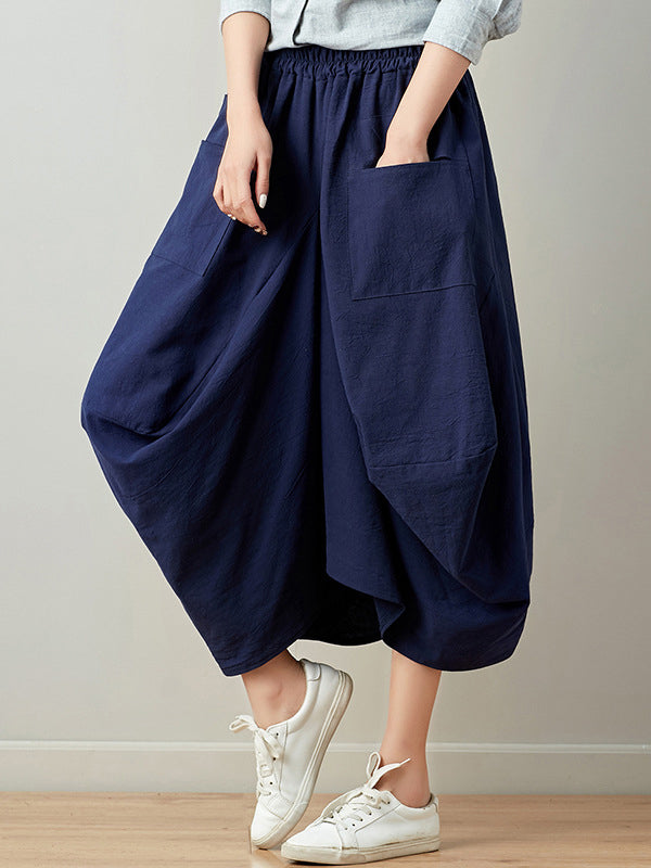 xakxx Artistic Retro Ramie Cotton 6 Colors Loose Irregular Elasticity Skirt