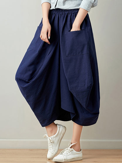 xakxx Artistic Retro Ramie Cotton 6 Colors Loose Irregular Elasticity Skirt