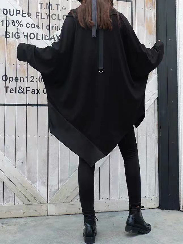 xakxx Batwing Sleeves Loose Asymmetric Split-Joint Zipper Heaps Collar Sweatershirt