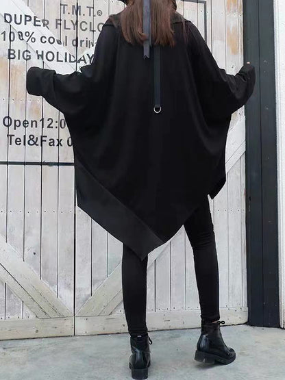 xakxx Batwing Sleeves Loose Asymmetric Split-Joint Zipper Heaps Collar Sweatershirt
