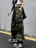 xakxx Hip-Hop Wide Leg Drawstring Camouflage  Pants