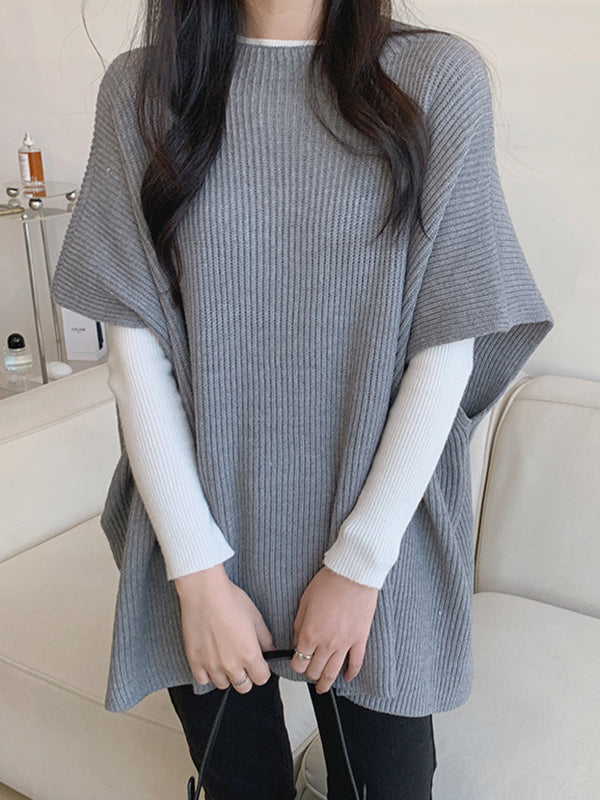 xakxx Casual Loose Short Sleeves Solid Color Round-Neck Sweater Tops Vest Top