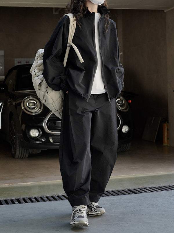 xakxx Loose Wide Leg High-Waisted Pleated Solid Color Casual Pants Bottoms Trousers