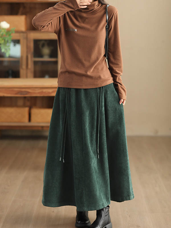 xakxx A-Line Loose Elasticity Solid Color Tied Velvet Skirts Bottoms