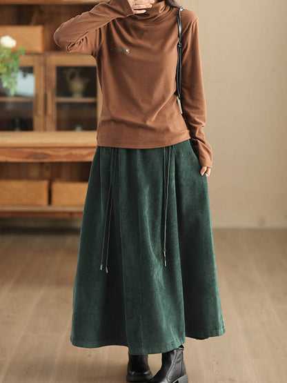 xakxx A-Line Loose Elasticity Solid Color Tied Velvet Skirts Bottoms