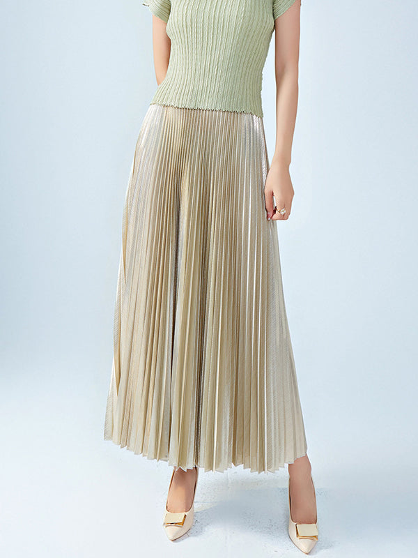 xakxx Loose Metallic Pleated Skirts Bottoms