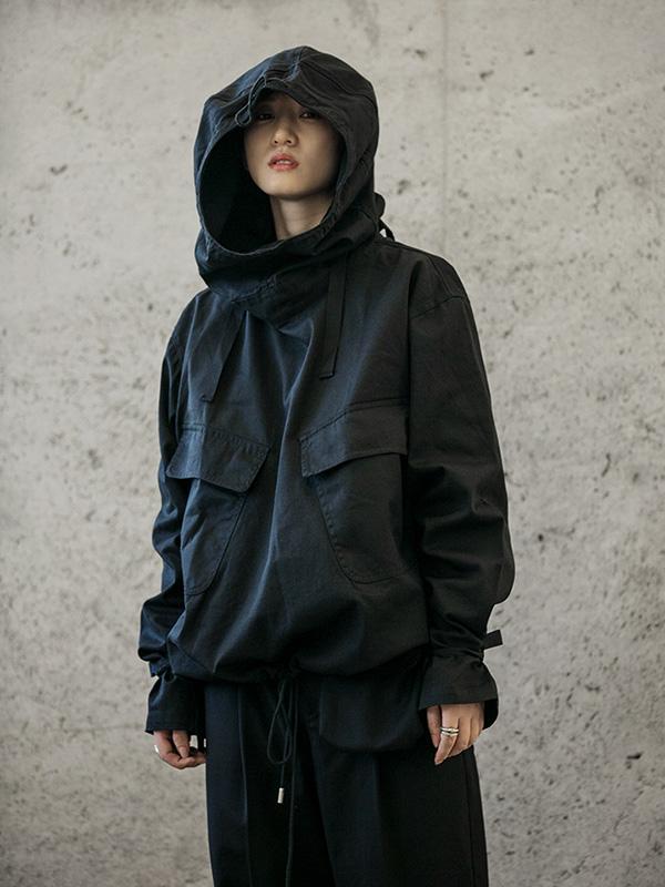 xakxx Loose Solid Drawstring Space Style Hoodie Sweatshirt