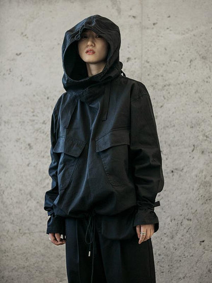 xakxx Loose Solid Drawstring Space Style Hoodie Sweatshirt