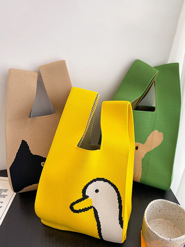 xakxx Cartoon Printed Bags Accessories Woven Handbag