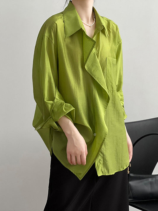 xakxx Irregular Clipping Long Sleeves Solid Color Lapel Blouses&Shirts Tops