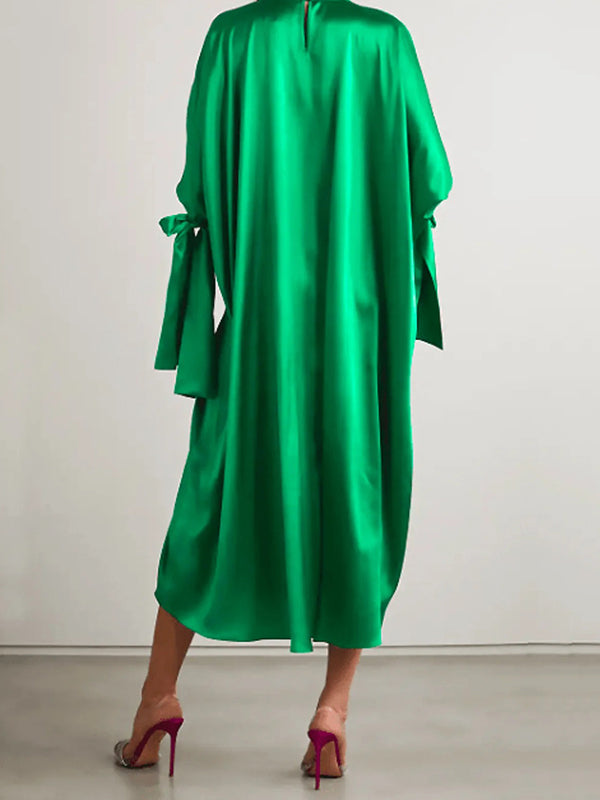 xakxx Original Urban Bowknot Tied Sleeves Green Midi Dress