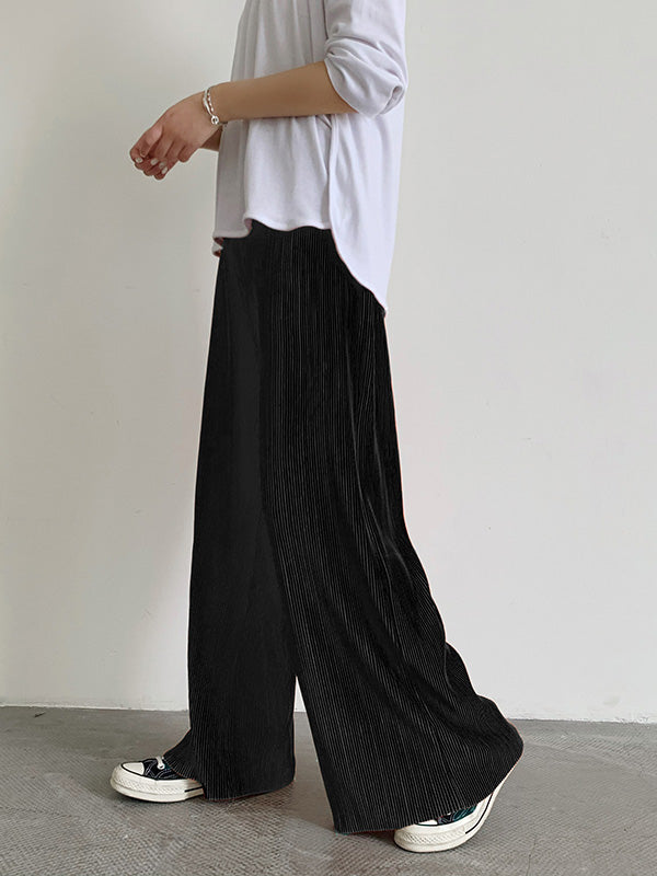 xakxx Casual Solid Color Pleats Capri-Pants Bottoms