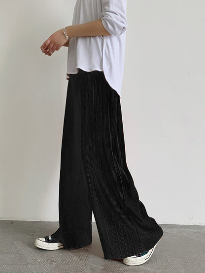 xakxx Casual Solid Color Pleats Capri-Pants Bottoms